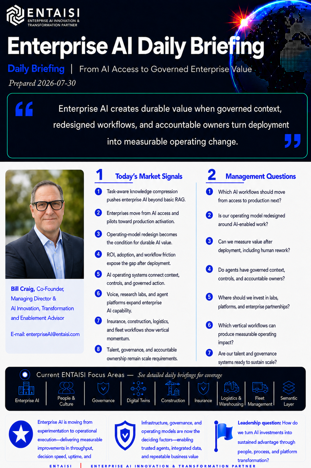 ENTAISI Enterprise AI Daily Briefing July 30, 2026 banner